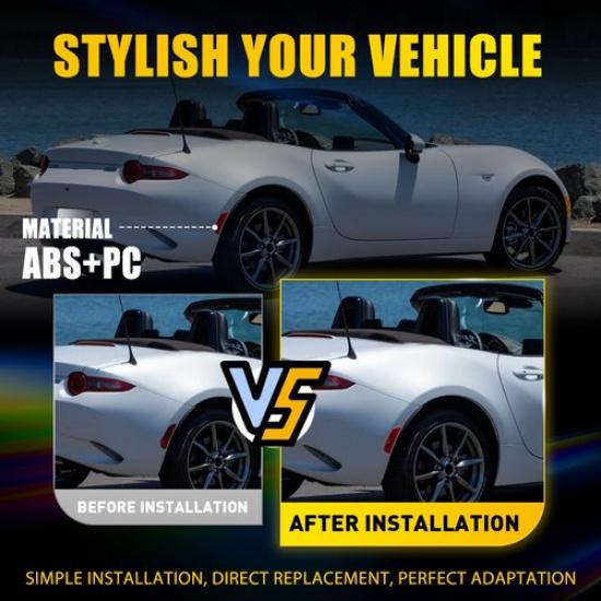 2X Red Lens Rear Side Marker Light Housings For 2016-22  Mazda Miata MX-5 EV