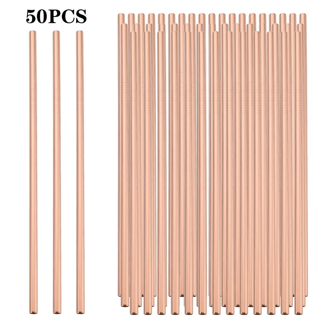 50pcs Black Straight Drinking Straw Set Stainless Steel Straws Milkshake Fruit Juice Tea Cocktail Straw Kitchen Bar Accessories