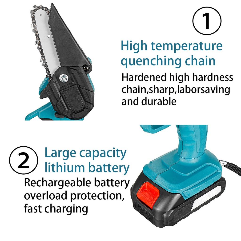 1500W 4 Inch Mini Electric Chain Saw Cordless Rechargeable Chainsaw Woodworking Garden Tool