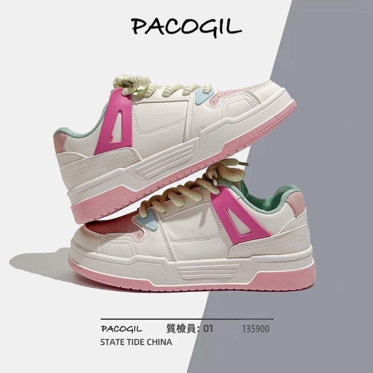 

2025 осень новый цвет колор-блок женские модные трендовые студенческие кроссовки на плоской подошве легкие повседневные спортивные белые женские туфли 35 розовый