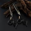6.0 Inch Nimpson Black Steel Notched Handle Small Golden Tiger, Bearing Screw Hair Scissors, Hair Scissors, Thin Teeth Scissors