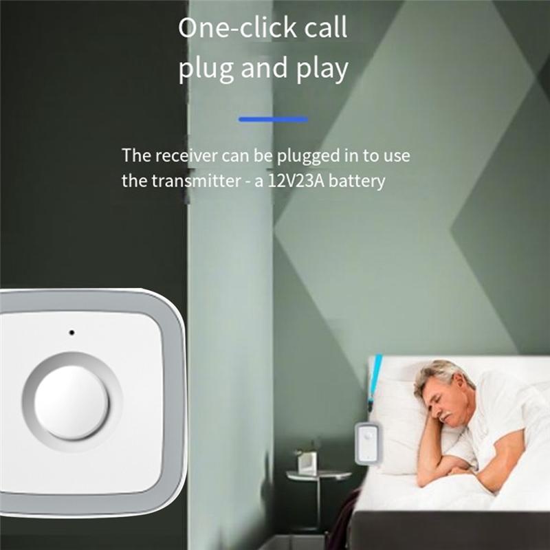 B03B-Call Button Pager Wireless Door Bells Wireless Pager 5 Gear 300M For /Elderly/Patient/Disabled/Pregnant Woman Durable EU Pl