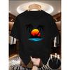 Men's Summer Loose and Comfortable Breathable Coconut Tree Print Round Neck Short Sleeved T-shirt Top