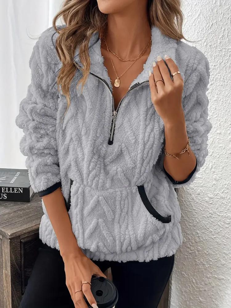 Women'S Cozy Fleece Zip-Up Sweatshirt with Large Pockets  Long Sleeve, Casual Fall/Winter Pullover, Zippered Sweatshirt, Sweatshirt Women