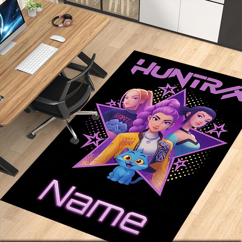 Custom Name Kpop Demon Hunters Printed Carpet Rug For Office Chair Living Room Bedroom Kitchen Room Decor Gifts