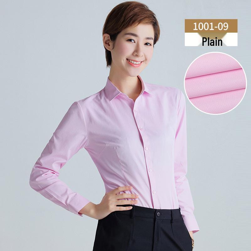 Women's 2025 Long-Sleeved White V-Neck Cotton Shirt - Slim Fit Professional Wear