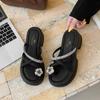 Thick-soled slippers women's summer outer wear fashion cover toe high-end sandals rhinestone temperament beautiful foot beach