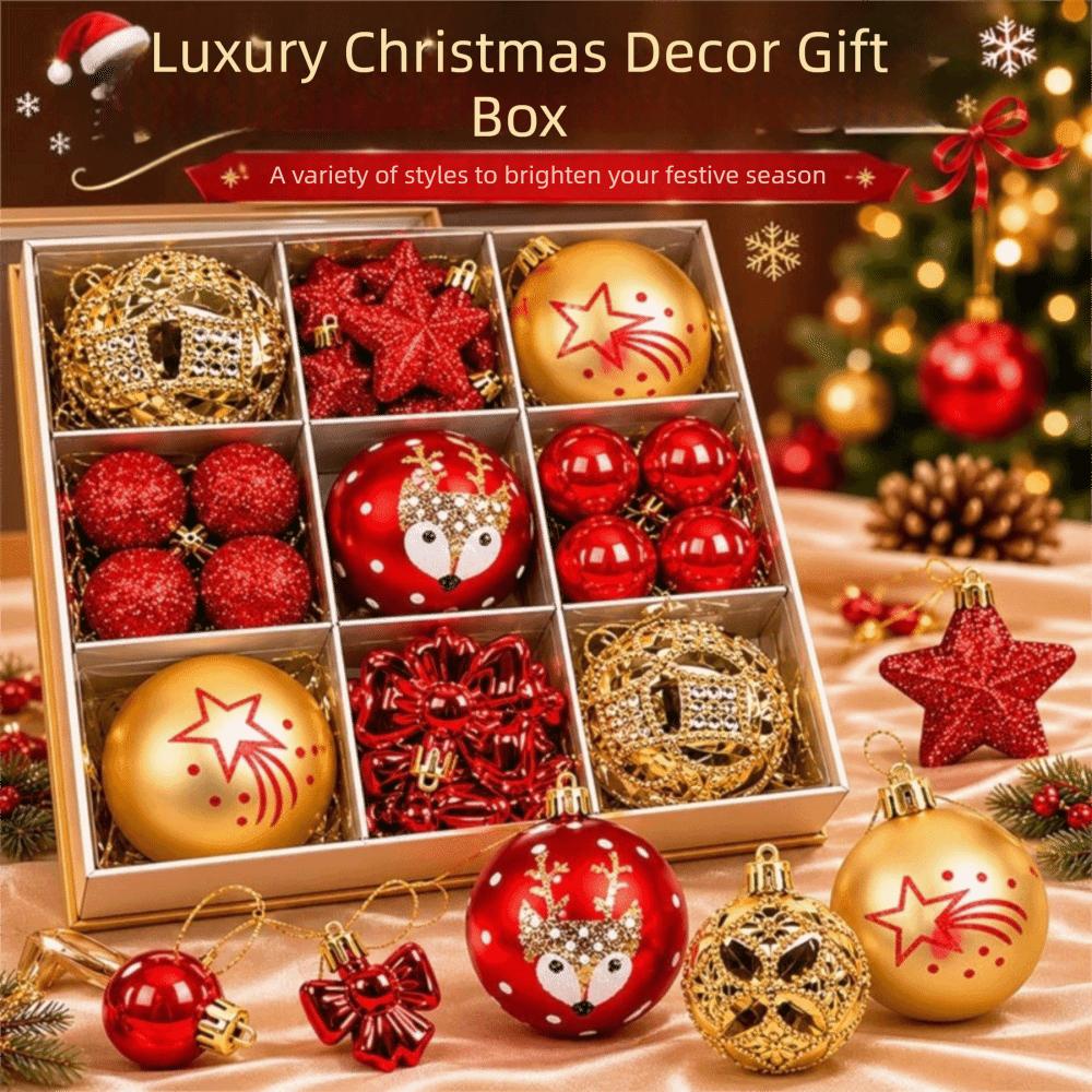 35Pcs Shatterproof Xmas Tree Hanging Balls Bow Christmas Ball Ornaments Party Decorations