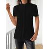 Summer New Fashion Women's Short-sleeved Stand-up Collar Top Lace Embroidered Temperament Commuter Shirt