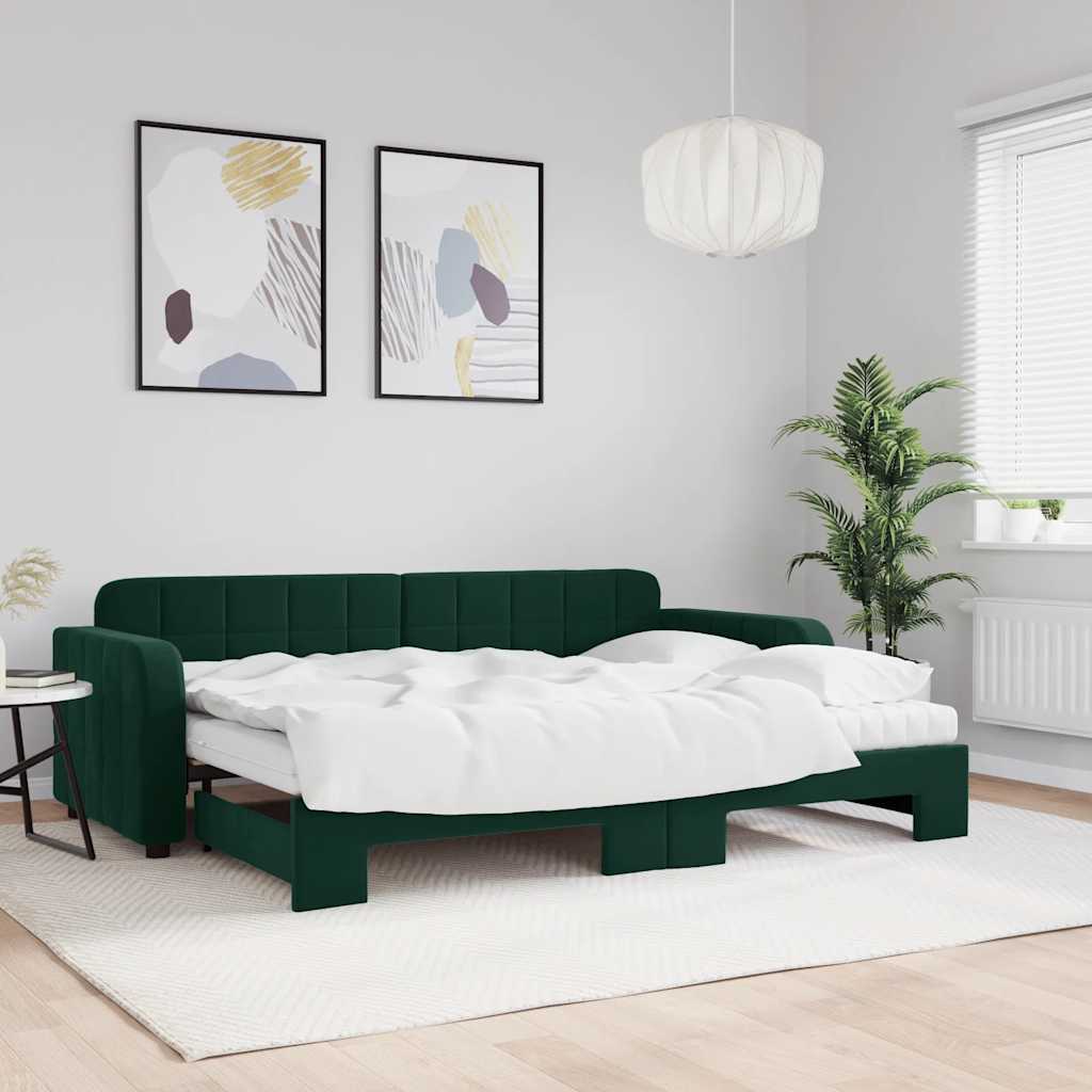 Extendable Daybed with Mattresses Dark Green 80 X 200 Cm Velvet