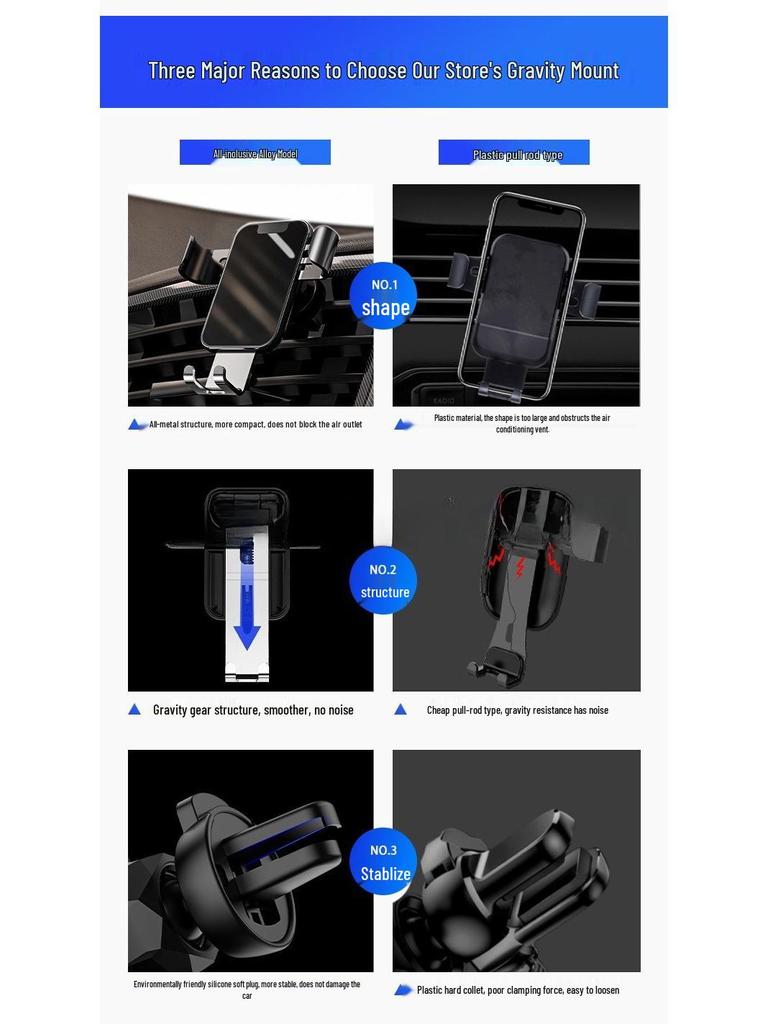 Gravity Car Phone Holder with Metal Spiral Hook - Anti-Shake Air Vent Mount for Navigation