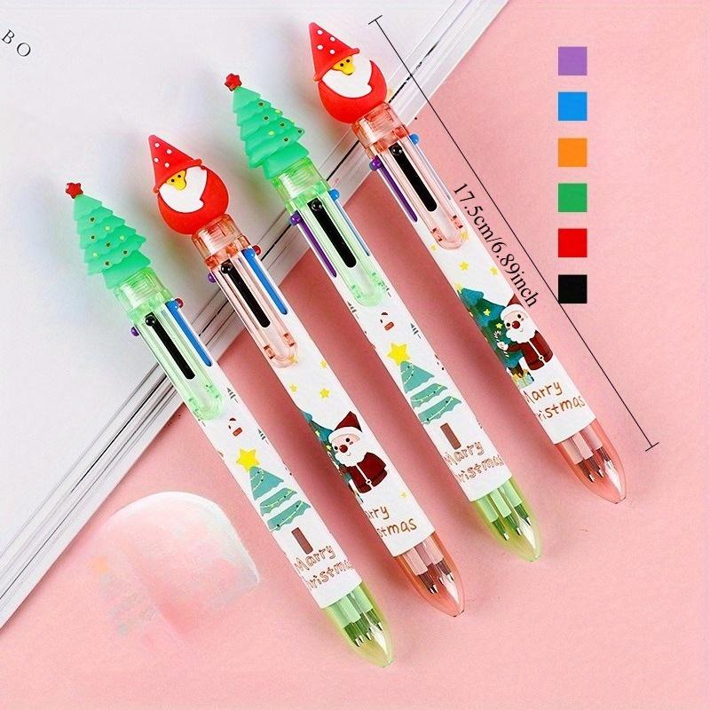 12pcs Cute Christmas Ballpoint Pen Cartoon Santa Claus Xmas Tree Snowman Retractable Pen Nativity New Year Gifts Decor Prop 6 Color-in-1 Ballpoint Pen