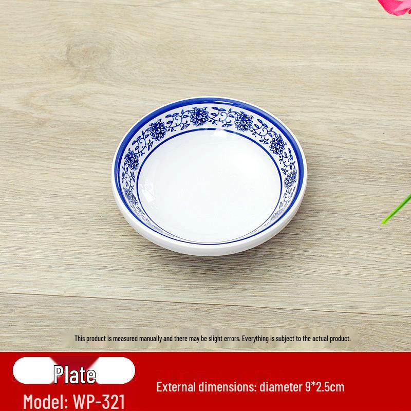 Retro Blue & White Melamine Dinnerware Set: Noodle & Soup Bowls, Plates for Restaurants & Noodle Shops