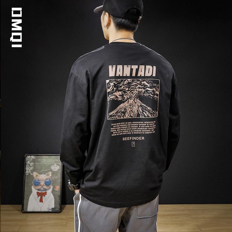 

Осенняя футболка из чистого хлопка в стиле ретро с длинными рукавами, мужская модная брендовая свободная футболка большого размера с утолщением, весна и осень, свитер с низом и верхом 5XL чёрный