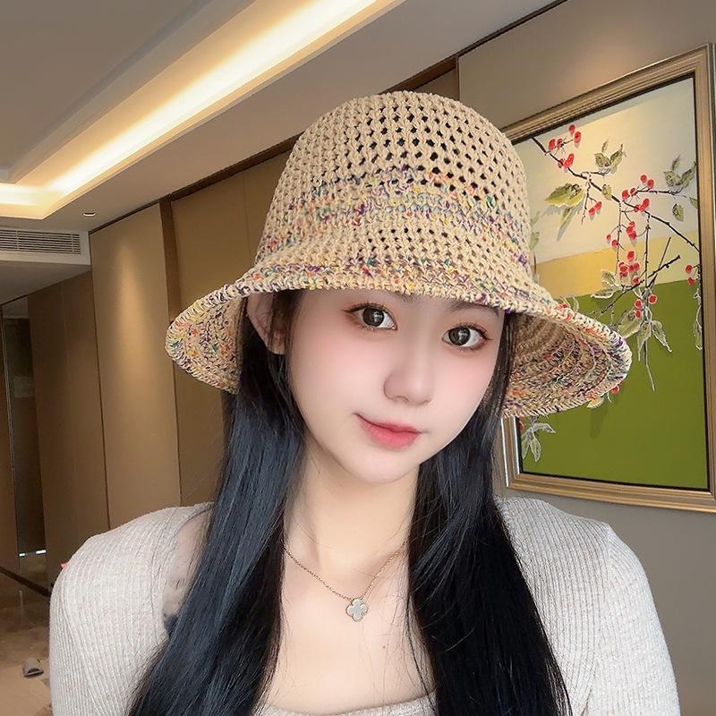 Women's Straw Hat Woven Sunshade Beach Hat Summer Hollow Breathable Bucket Hat Beach Sunshade Hat