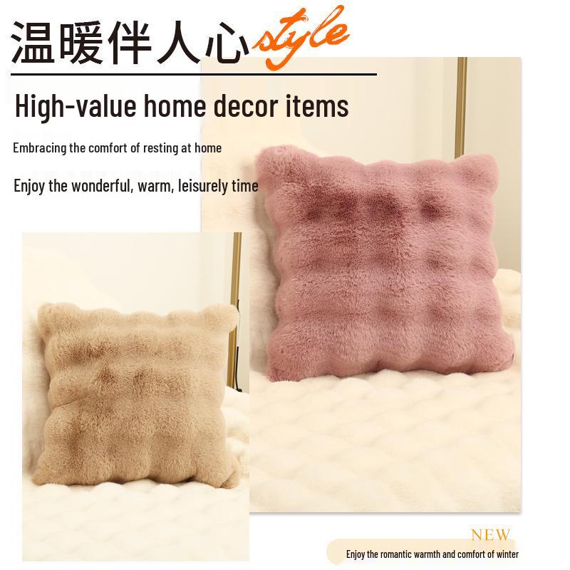 Simple Solid Color Faux Rabbit Fur Pillowcase - Soft Cushion Cover for Home/Sofa/Bedside (No Pillow Insert)