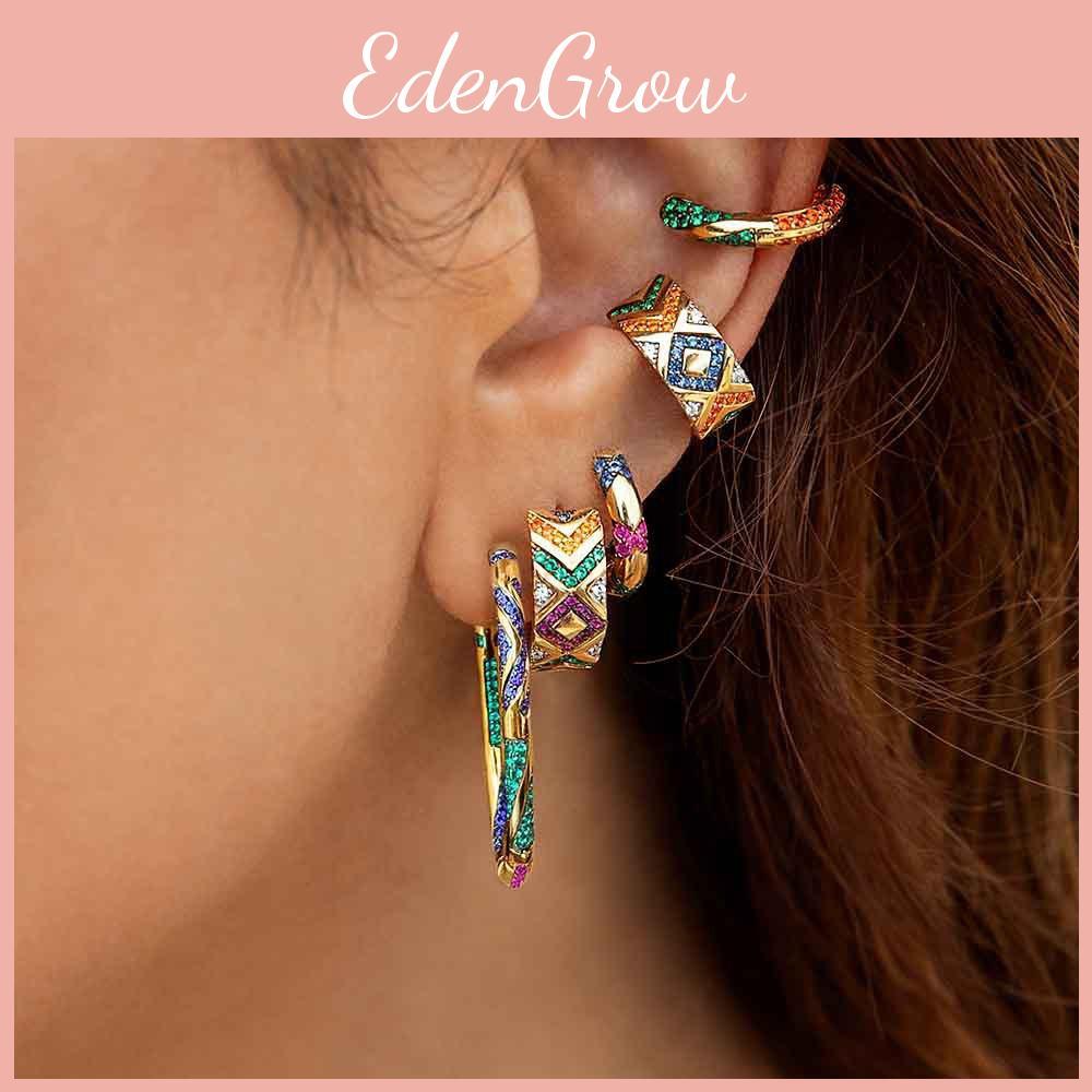 Alloy Stylish Womens Ear Clips With Colorful Rhinestones Ushaped Design