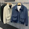 Men Corduroy Jacket Lapel Long Sleeve Flap Pockets Full Zipper Closure Solid Color Jacket Casual Outerwear