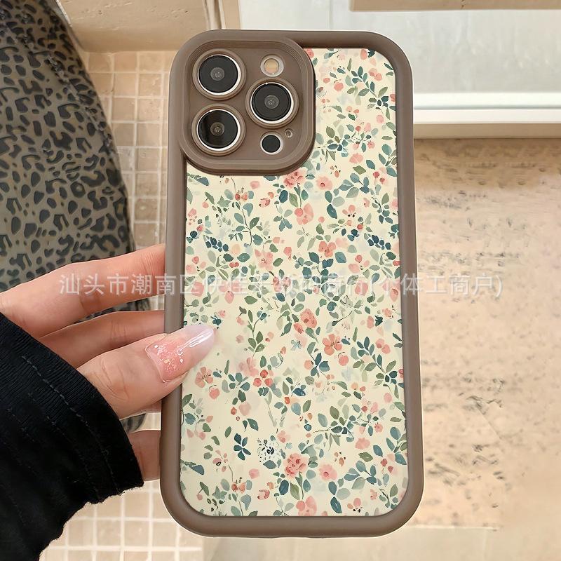 Vintage Brown iPhone Apple 11/12/13/14/15Pro Flower Phone Case 16/17ProMax Anti-drop