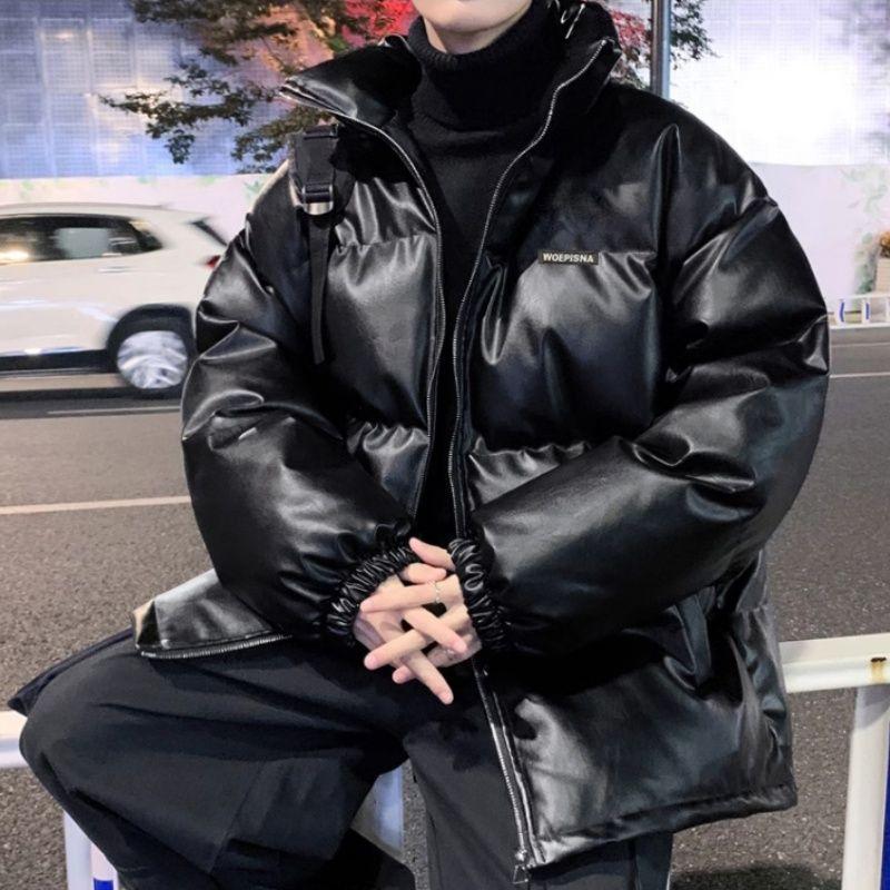 Americanstyle High Street Pu Leather Cotton-padded Jacket Men Bread Suit Winter Thickened Warm Stand Collar Leather Cotton-padded Jacket Couple's Coat