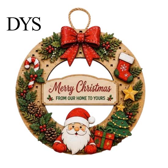 Indoor Outdoor Festive Decor Interchangeable Wooden Christmas Wreath, 12 Pcs Front Door Plaque, DIY Party Wall Accents Handmade Pattern Hanging Wreath