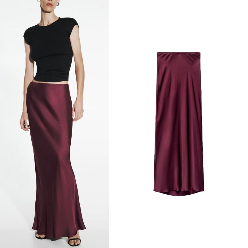 Spring New Arrival High Waist A- line Sheath Skirt Long Skirt Fancy Silk Satin Texture Midi Skirt 9878250