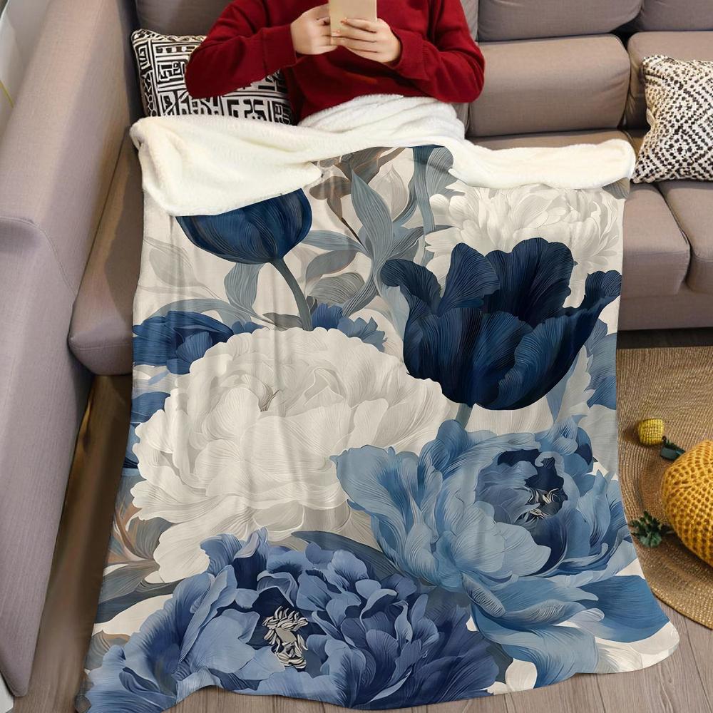 Navy Tulip Bouquet Flannel Blanket Warm Soft Halloween Christmas Couch Warm Cozy Decorative Decor Gift for All Season