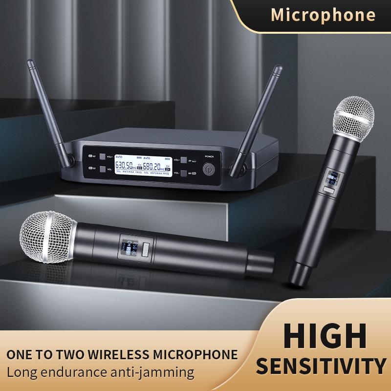 

Wireless Microphone Handheld Dual Channels UHF Fixed Frequency Dynamic Mic For Karaoke Wedding Party Band Church Show EU Plug