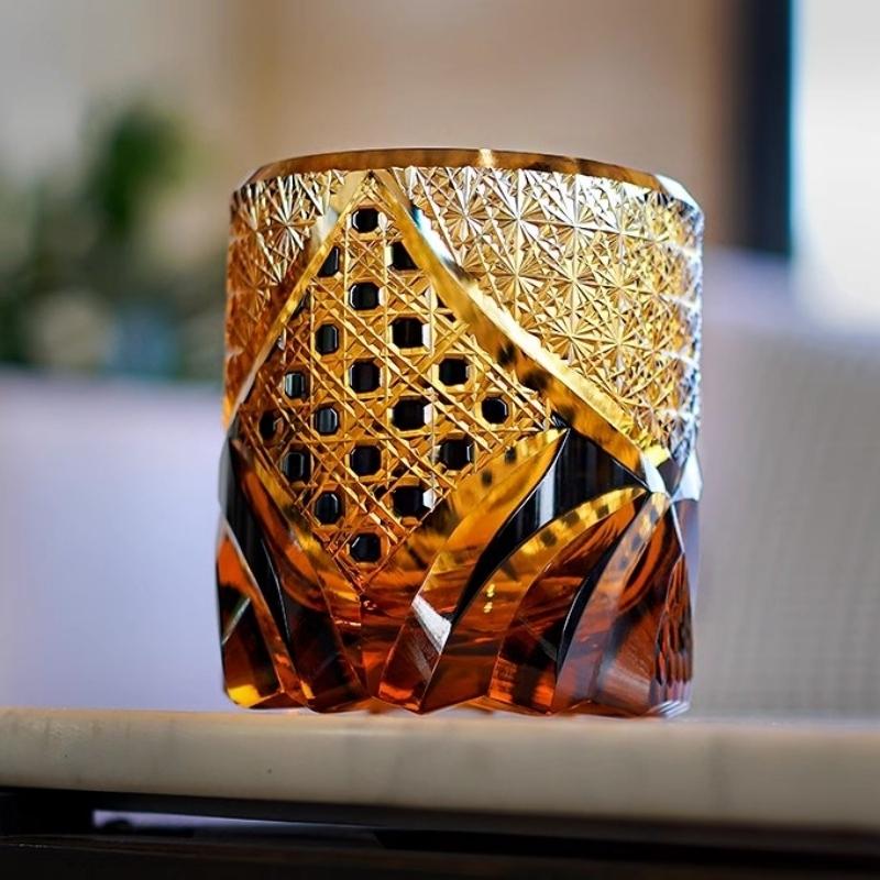 Japansk Svart Kriger Rustning Edo Kiriko Whisky Tumbler Ravkrystaller Whiskykopp High-end Vinglass Håndskåret Cognacglass