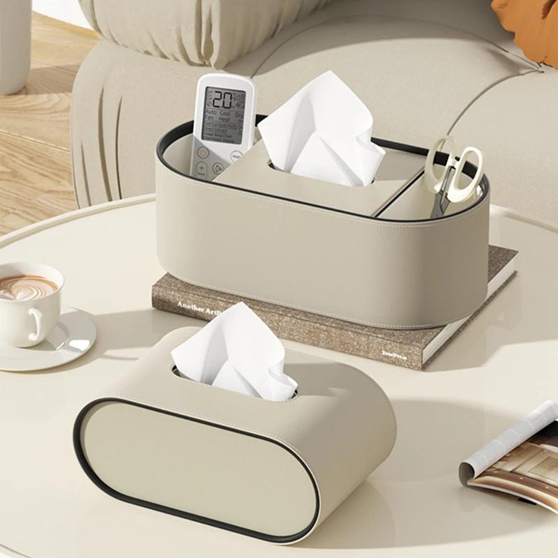 High-End Leather Paper Box Light Luxury Tissue Box Bathroom Living Room Bedroom Desktop Creative Oval Napkin Storage Box
