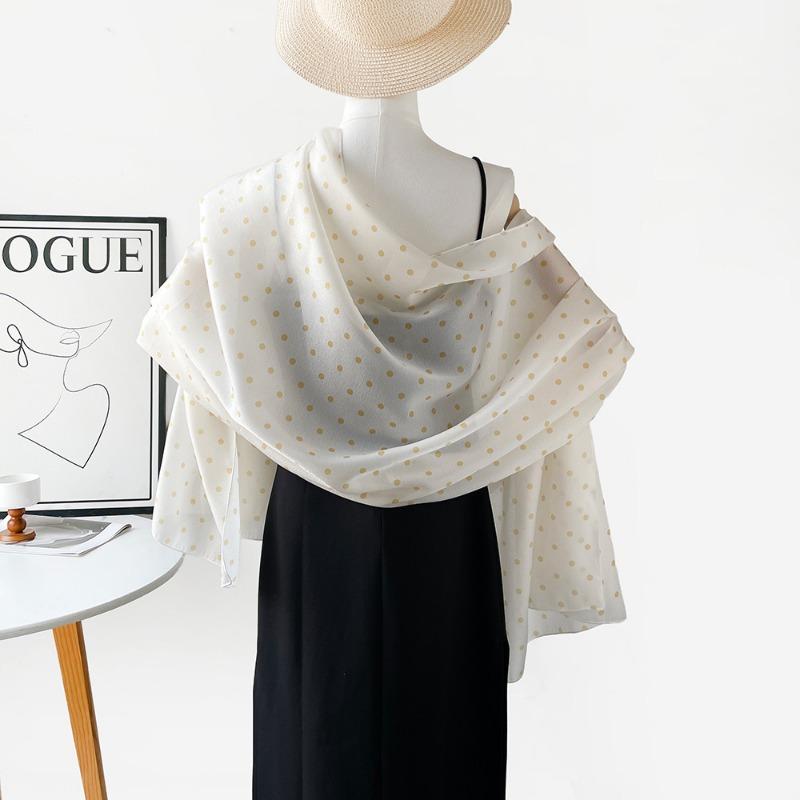 Sunscreen imitation silk chiffon silk scarf women's summer polka dot yarn purple silk scarf thin long Korean version versatile