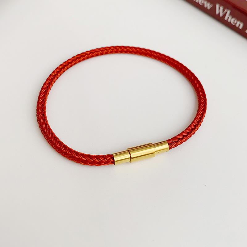 Zodiac Year Red and Black Rope Bracelets: Gold Hand Rope, Women's, Men's, Titanium Steel Leather, Non-Fading.