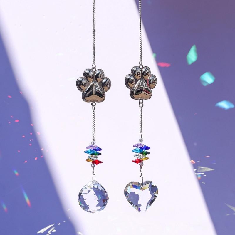Crystal Pet Memorial Suncatchers Metal Alloys Cats Dog Paws Design Pendant Home Decoration Window Hanging Ornament Gift