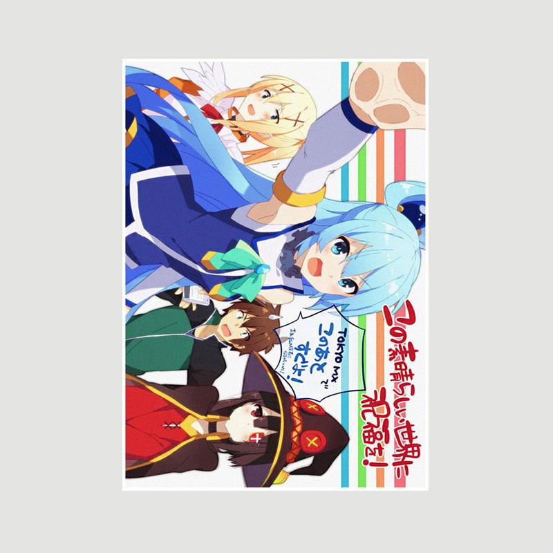 Vintage anime KonoSuba Megumin bílý papír plakáty a tisky ložnice bar kavárna dekorace nástěnná malba retro nástěnné umění malba domácí dekorace