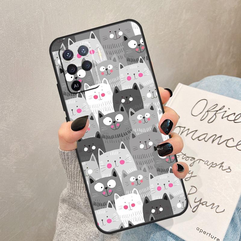 Cute Cartoon Cat Case For Oppo A54 A74 A94 A17 A57 A77 A76 A16 A96 A18 A60 A80 A40 A38 A58 A78 A98 A15 A5 Pro