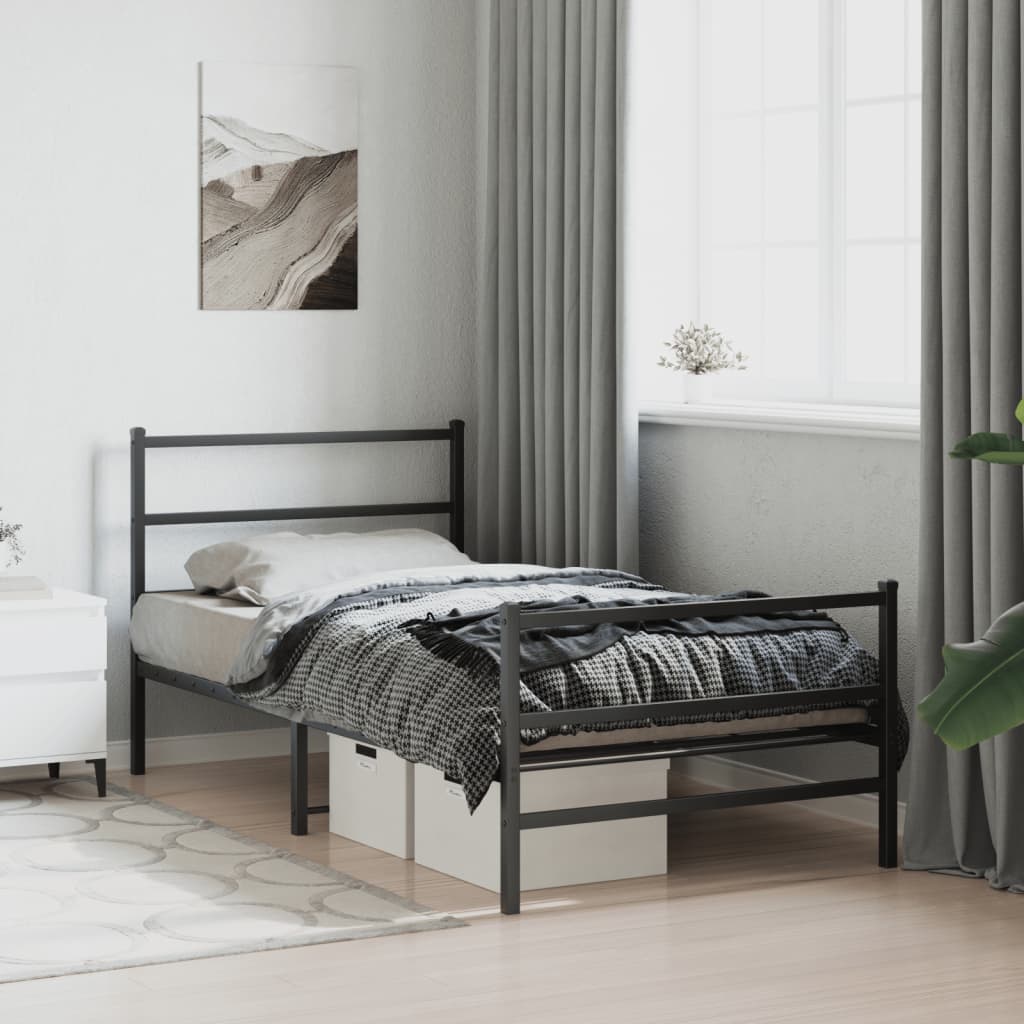 Metal Bed Frame with Headboard and Footboard Black 107 X 203 Cm