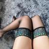 Lace Trim Thigh High Stockings Sheer Over The Knee Socks Women Peacock Feather Pattern Stockings Thigh Socks