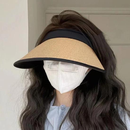 Summer Lightweight Sun Hat with And Rear Hat Foldable Straw Hollow Top Headband