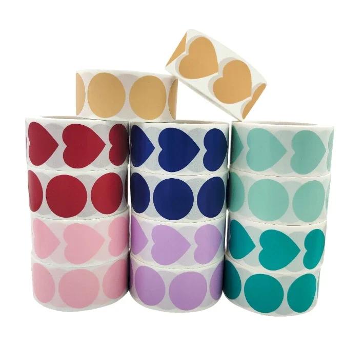 500Pcs Love Heart Stickers Roll Cute Heart Shaped Seal Labels for Scrapbooking Craft Birthday Party Gift Packaging Stationery