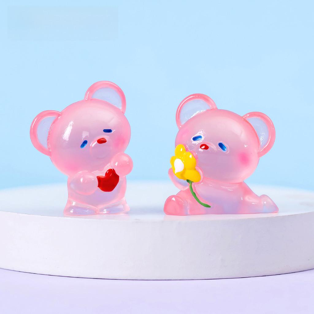 Creative Glow-in-the-dark Resin Bear Figurine Cute Garden Decor Small Car Dashboard Ornament