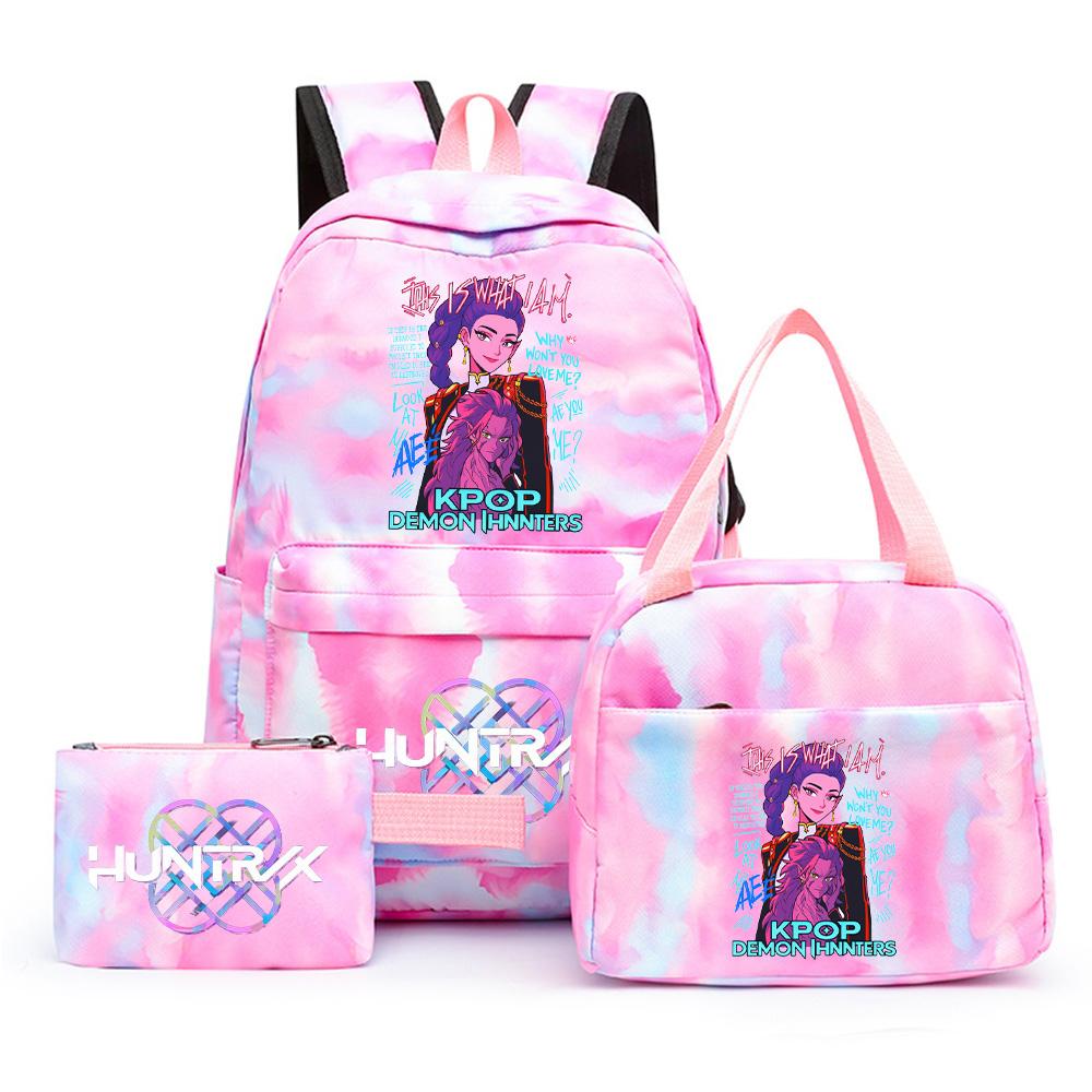3Pcs/set Cartoon Kpop Printed Backpack with Lunch Bag Pencil Case for Teenager Girl Boy Bookbag Large Capacity Waterproof Travel Bag Kid Gift