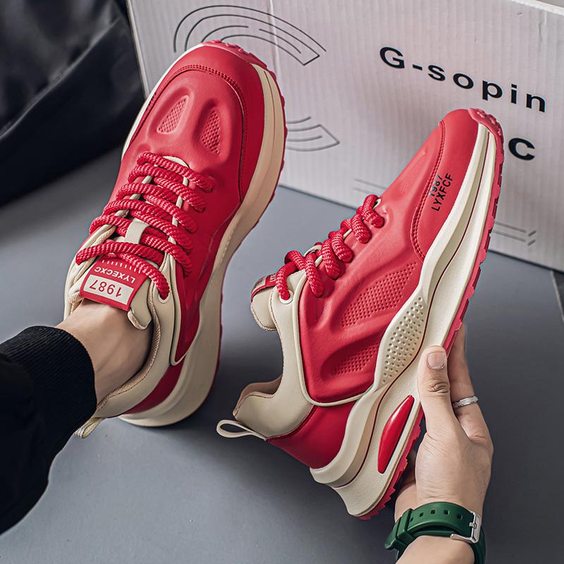 Mode Herren Lederschuhe Dicke Sohle Freizeitschuhe Outdoor Rutschfest Sport Wanderschuhe Trendige Herren Sneaker