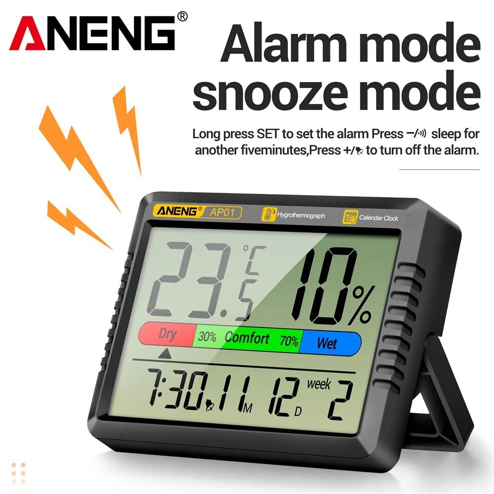 ANENG AP01 Digitale Luchtthermometer Hygrometer Bureau Wekker Mini Tafel Thermohygrometer Met High Definition Scherm