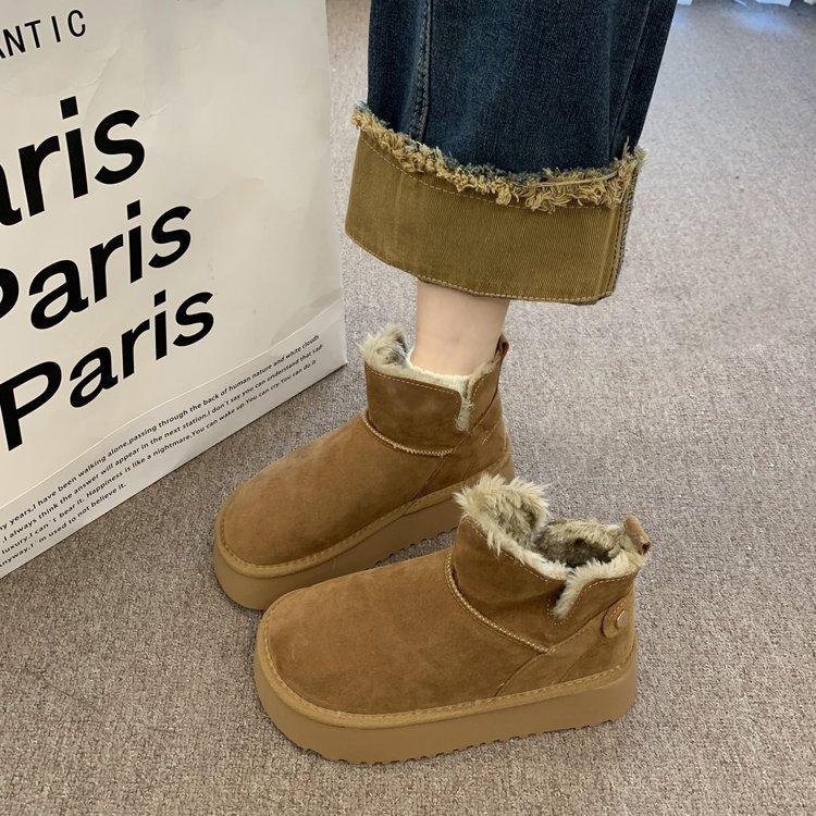 Thick-soled Snow Boots Women's Fur Integrated 2024 New Winter Sangpo Village Internet Celebrity Piled Thickened Northeast Cotton Shoes