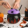 Atmospheric Bar Decor Light Up Witch Cauldron DIY Set, Halloween Glowing Black Plastic Bowl with Spiders, Spooky Table Centerpiece Hocus Pocus