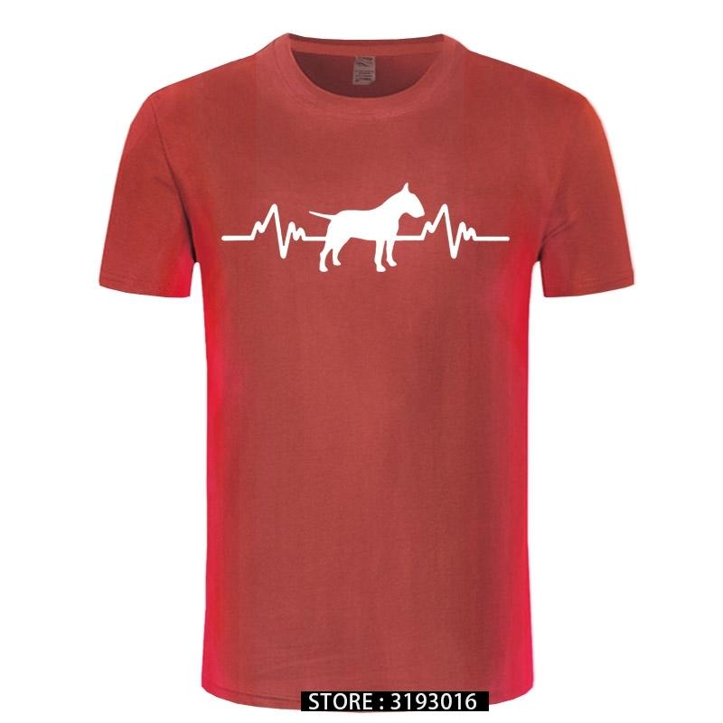 Funny Heartbeat English Bull Terrier Dog T Shirt Men Custom Pattern Cotton Short Sleeve Man Joke Present Tshirt Christmas