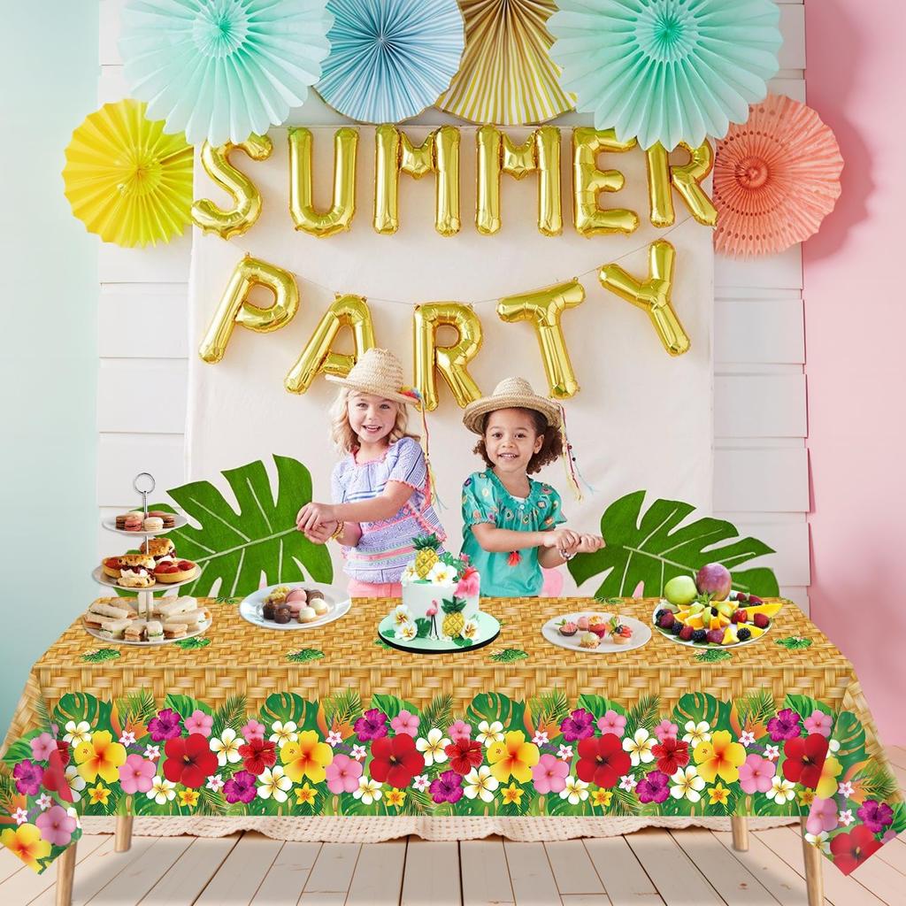 4 Pcs Hawaiian Luau Tablecloths Hawaiian Luau Table Cover Tropical Palm Leaves Tablecloth 86 x 51 in Palm Leaves Table Cloth Baby Birthday Party