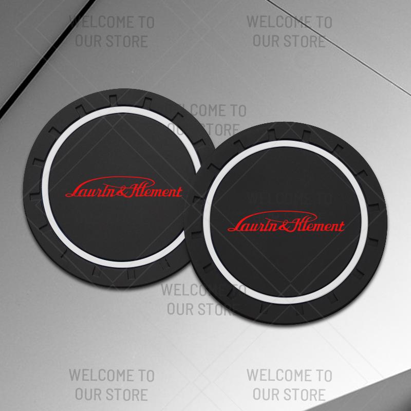 BYCP2 2pcs PVC For Skoda L&K LOGO Octavia Superb RS Karoq Kamiq Yeti Car Coaster Water Cup Anti-Slip Silicone Pads Interior Decoration