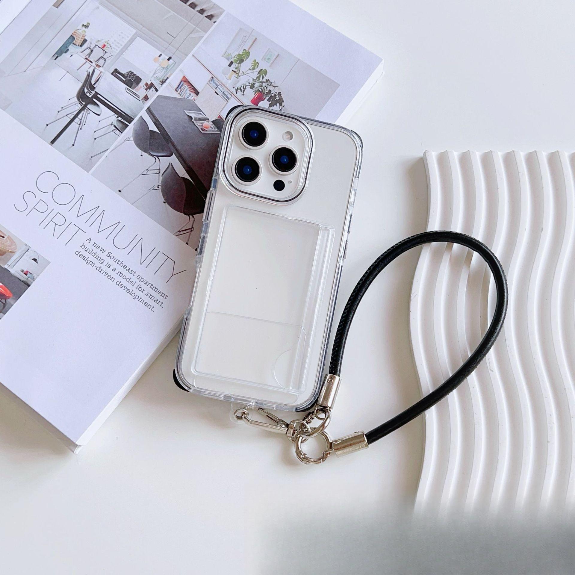 

Прозрачный двухцветный картхолдер-конфетка Чехол для телефона со шнурком Подходит для IPhone16 Чехол для телефона Четыре угла Защита от падения 15 iPhone 13