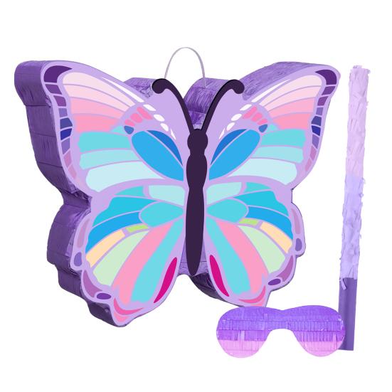 Butterfly Pinata Kids Pull String Pinata with Stick Blindfold Confetti for Girls Interactive Birthday Party Supplies for Photo Prop Candy Holder